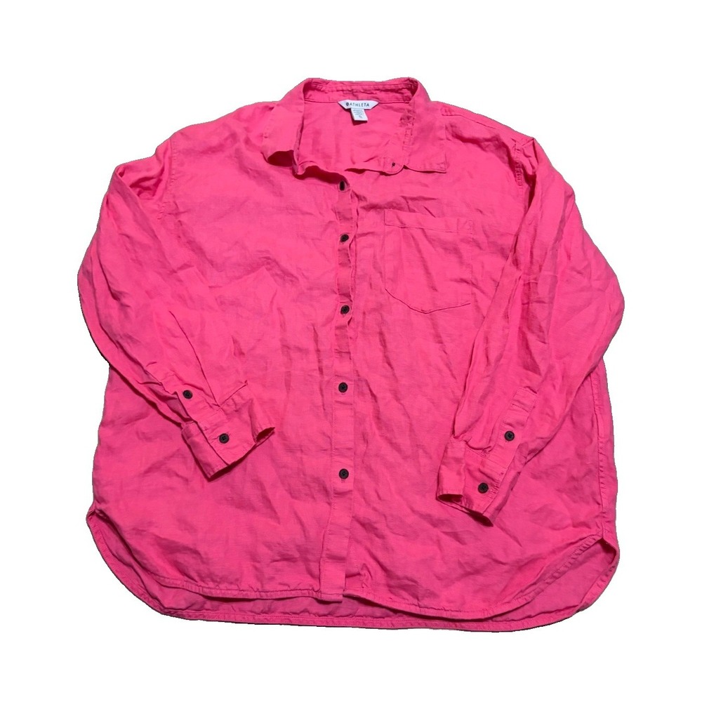 Athleta Womens XL Retreat Linen Top Pink Beach Boho City Natural Fiber Button Up - Picture 2 of 7